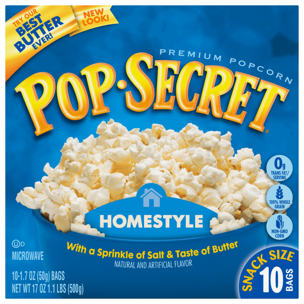Pop Secret Homestyle Microwave Popcorn, Snack Size 1.7 oz Bags, 10