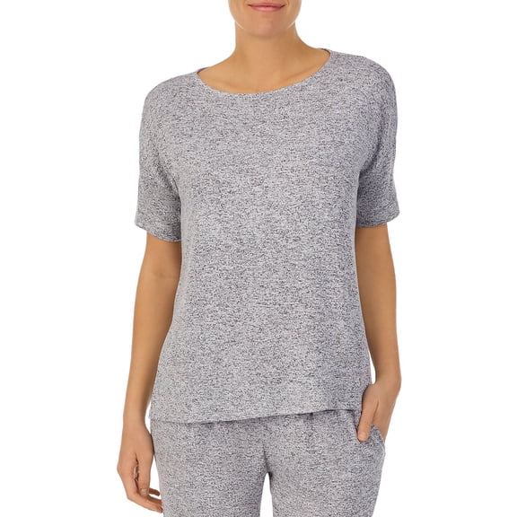 Donna Karan Haze-Print Jersey Knit Waves Short Sleeve Top, Navy Print Size Medium Model: D246909