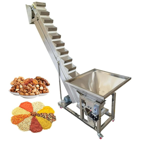 Granular Feeding Machine Bucket Elevating Transfer Feeder Conveyor Stainless Steel 220V with 39 Gallon Hopper
