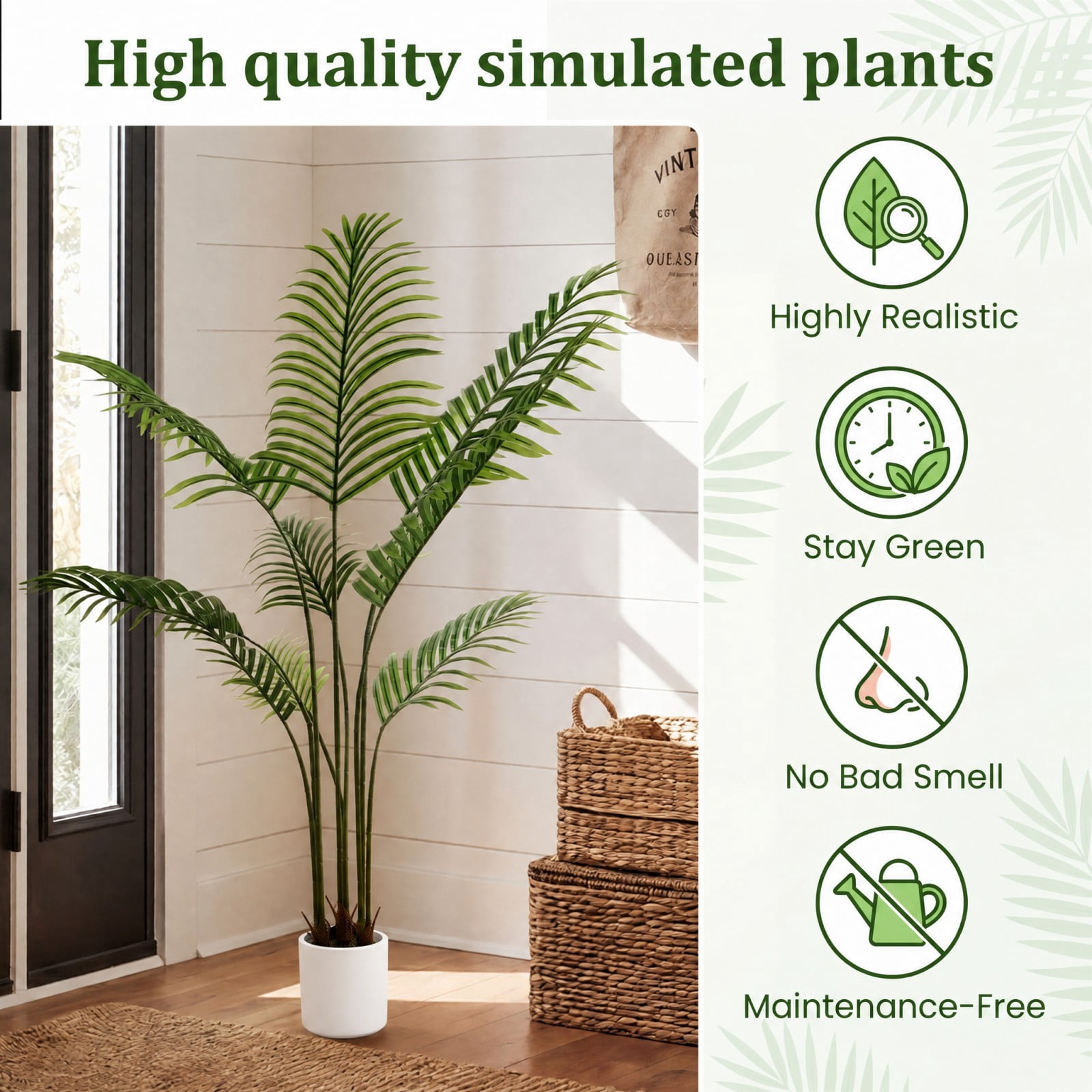 BEAUTYPEAK 4FT Artificial Palm Plants Fake Pre Potted Faux Green Tree Fake House Plants Indoor Outdoor Floor Plant