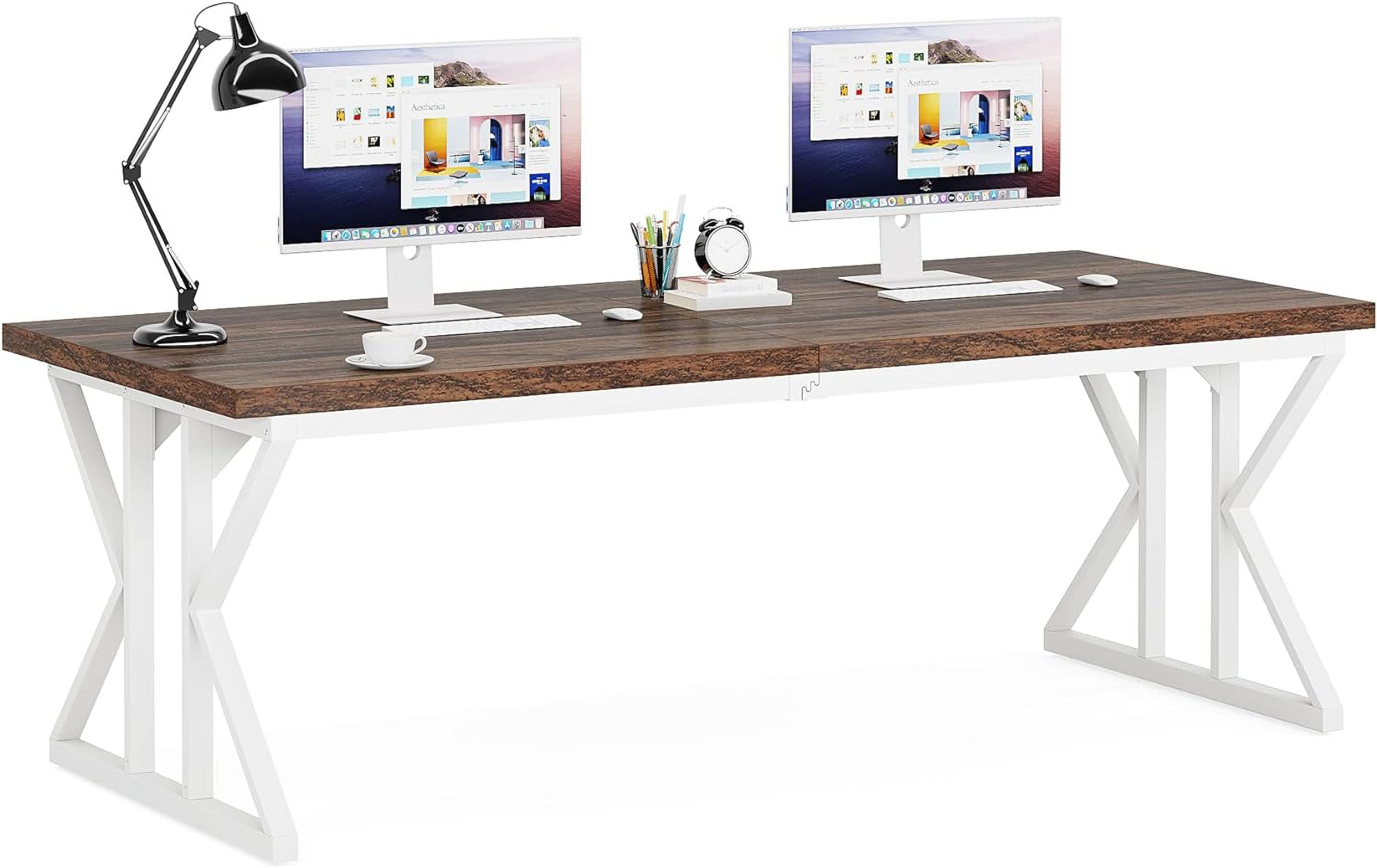 Tribesigns 78.7-Inch Executive Desk, Large Computer Office Desk, Industrial Study Writing Table for Home Office(Brown/White)