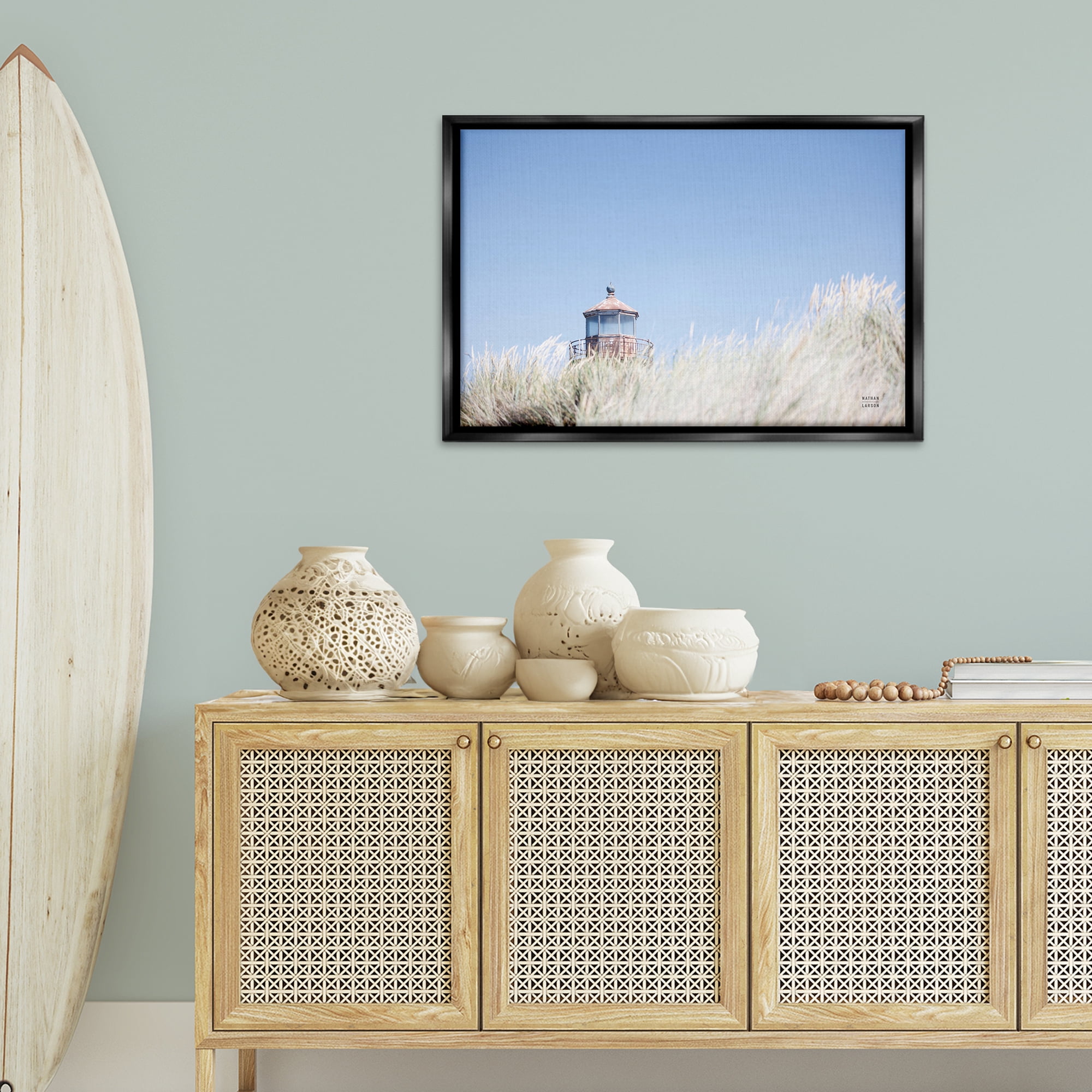 Stupell Industries Peering Over Lighthouse Landscape Photography Black Floater Framed Canvas Art Print Wall Art, 31 x 21