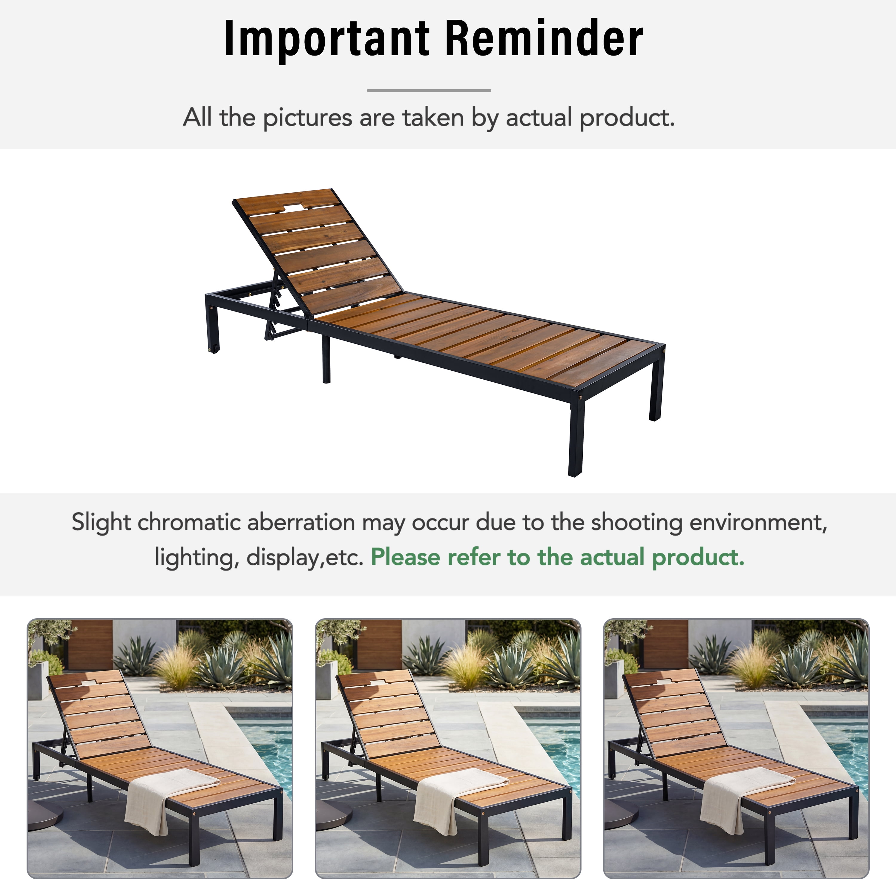 Poolside Chaise Lounge Set, Outdoor Recliner Daybed for Patio Poolside, Black and Natural