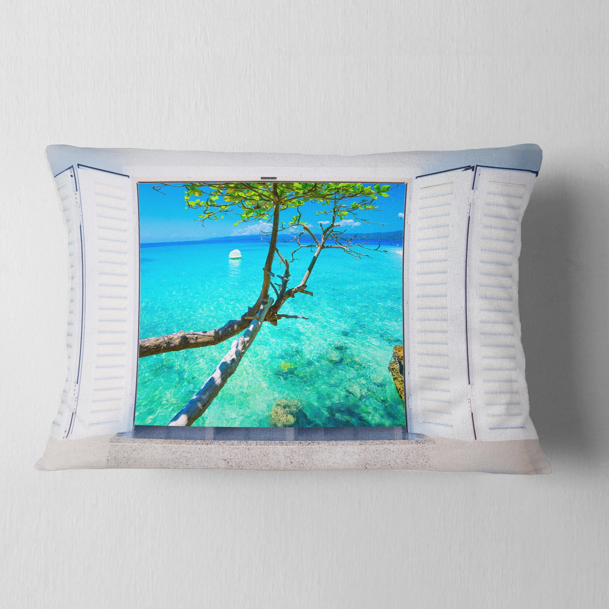 Designart 12" x 20" Blue Polyester Throw Pillow