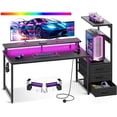thumbnail image 1 of Escritorio con Cajón y Repisa, 150×50 cm Escritorio Gamer con LED RGB y Soporte para Monitor, Mesa de Computadora con 3 AC + 2 USB, 1 of 7