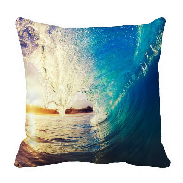 PHFZK Seascape Pillow Case, Blue Ocean Wave Crashing Sunrise Pillowcase