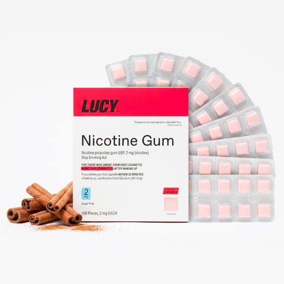 LUCY Nicotine Gum, Stop Smoking Aid and Withdrawal Support, Cinnamon Flavor, 2mg 100ct pack