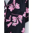 thumbnail image 4 of WIBACKER S-2XL Womens Pajamas Set Short Sleeve Pjs Button Down 2 Piece Loungewear Sets Black Bowknot Sleepwear, 4 of 9