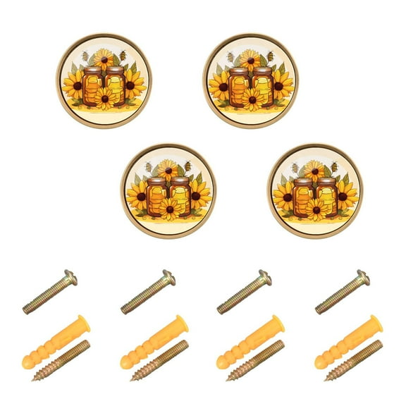 Kitchen Cabinet Knobs Cabinet Handles 1.25 inch Diameter Zinc Alloy Sunflowers Honey Jars Bee 4 Pack