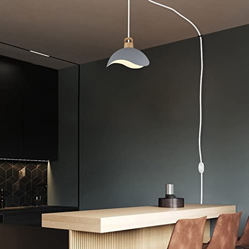 Kiven Plug in Pendant Light, Modern Hanging Light Fixture with Grey Iron Shade, E26 Socket Dimmable Pendant Light for Bedroom Hallway Kitchen Island