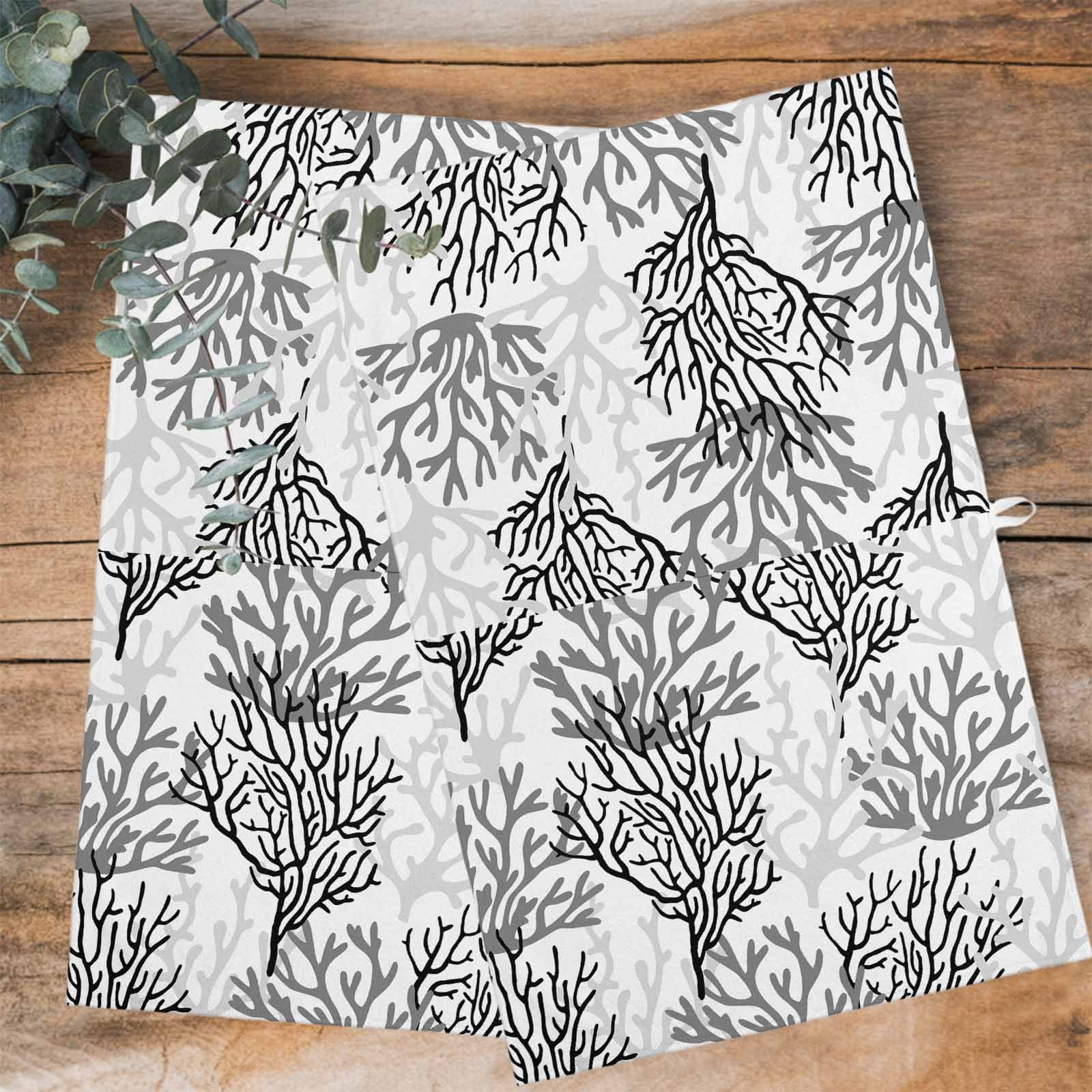 Black Gray Coral Coastal Kitchen Towels Set of 3, Water Absorbent Dish Towel, Summer Beach Seaside Nautical Decorative Hand Towels - Quick Drying Cloth for Cooking Baking, 18x28 Inch