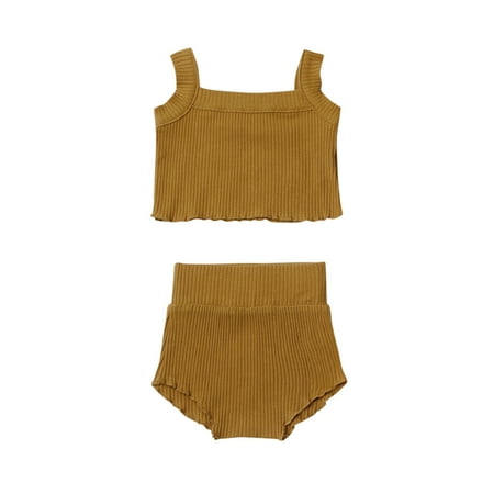 

Baby Girls Suspenders Solid Crop Tops Short Clothes Outfits Set