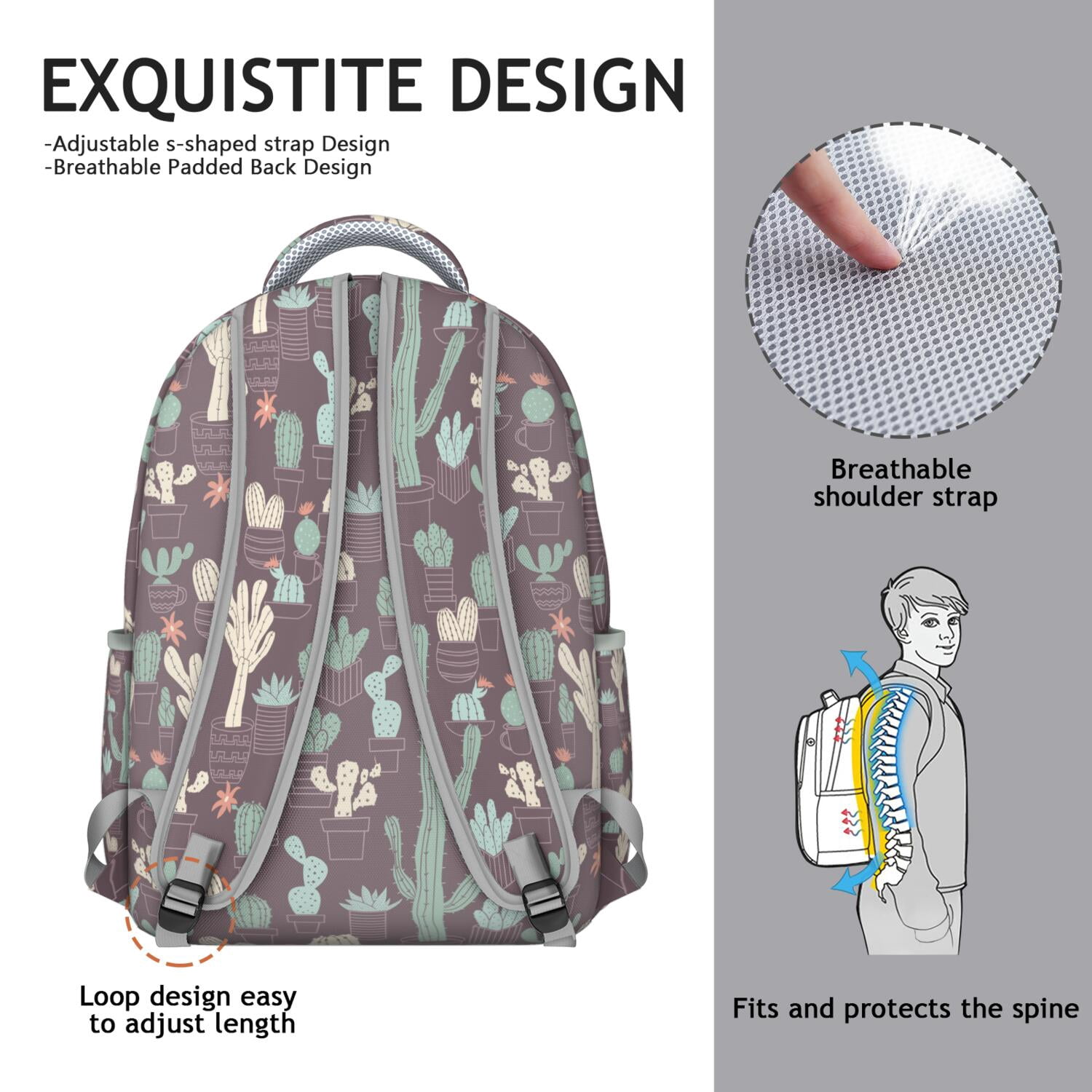 Desert Cactus Art Ergonomic Backpack - Lightweight Daypack with Breathable Shoulder Straps & Waterproof Exterior for College