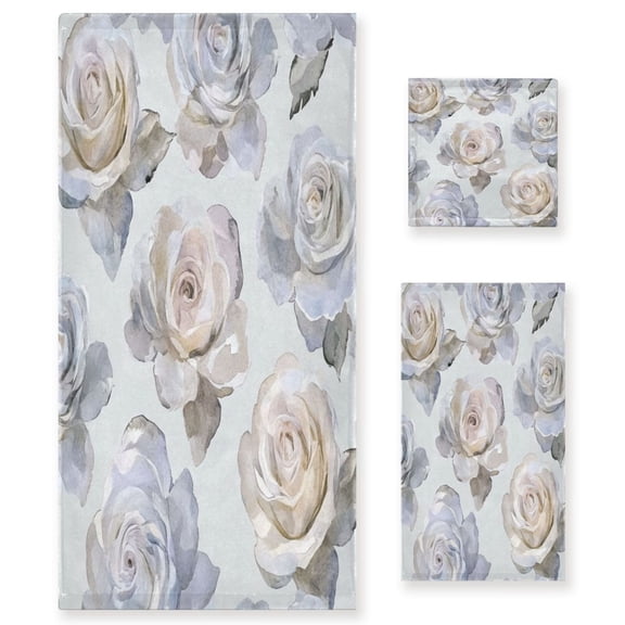 Three-Piece Towel Set Face Towel Towel Set Hand Towel Bath Towel Cotton Bath Towels Bath Towel Sets Hand Bath Towels Silver Roses