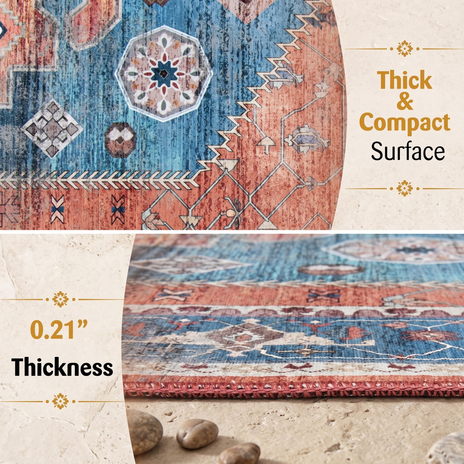 ALPULON 5 x 7 Feet Non-Shedding Distressed Vintage Area Rug, Non-Slip Waterproof Indoor Floor Carpet for Living Room Bedroom Dining Room Entryway, Multicolor