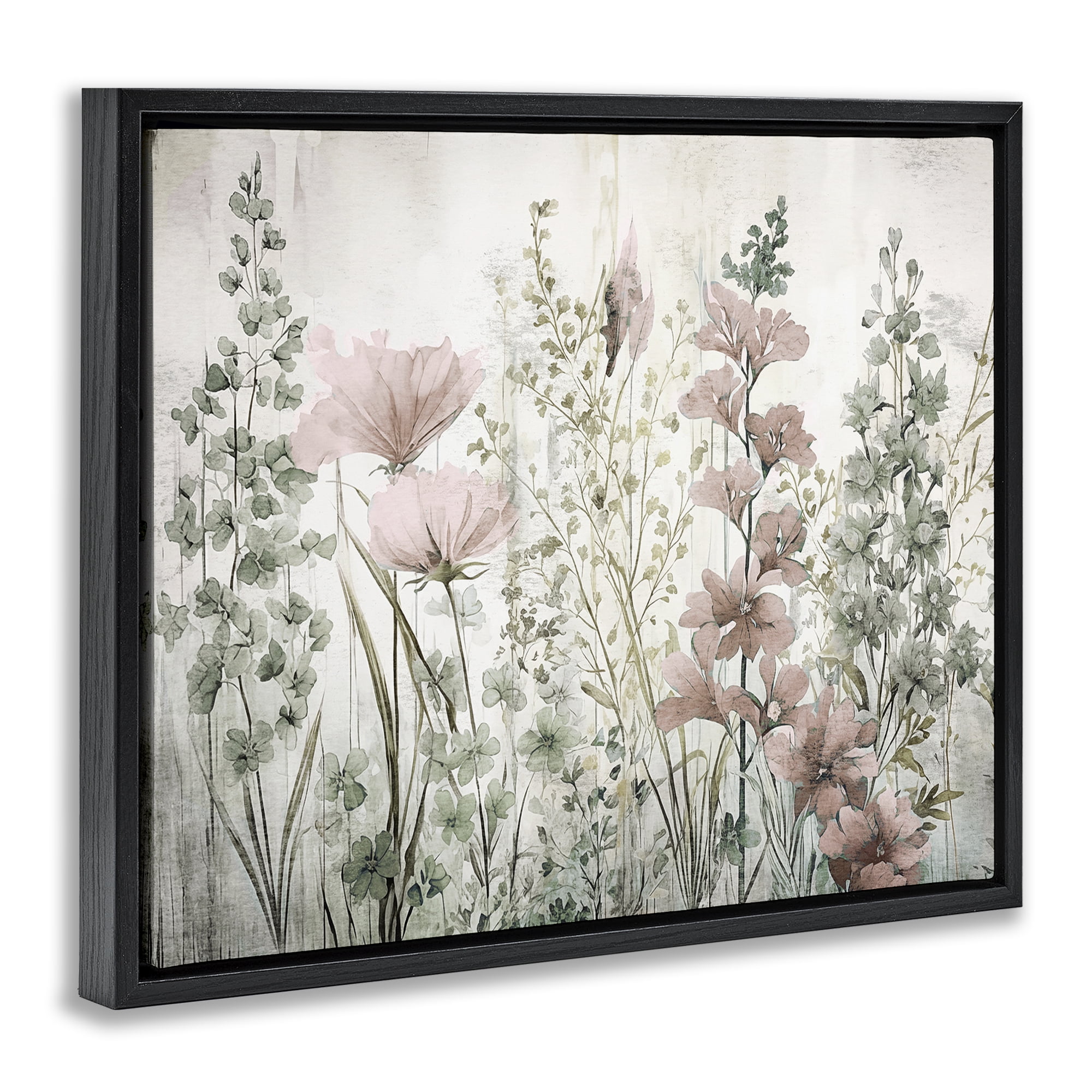 Stupell Industries Blush Wildflower Sprigs Plants & Flowers Painting Black Floater Framed Canvas Art Print Wall Art, 31 x 25
