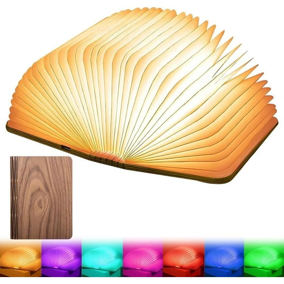 Folding Book Light,Portable Book Lamp Light,Accordion Books Shaped Lights,3/7color Lights,Rechargeable Foldable LED Paper Lamp for Home Decor,Unique Gifts for Books Lover(7 Color Light,Medium)Q