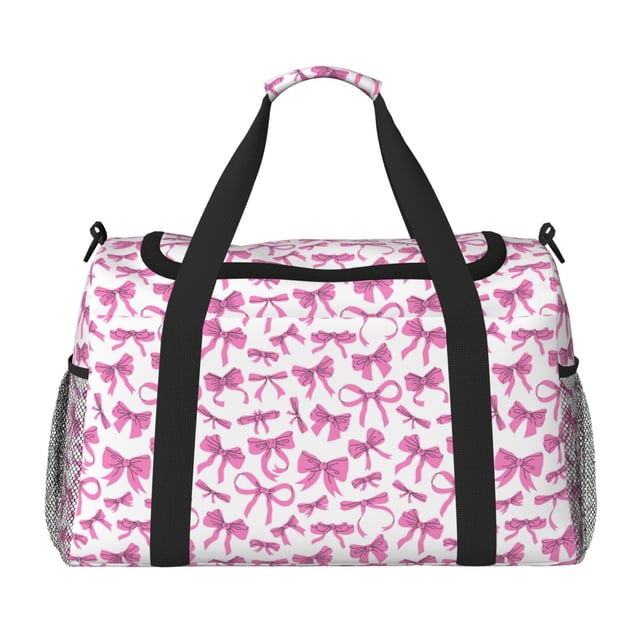 Fotbe Pink bows Bolsa de Viaje con Estampado, Bolsa de Fin de Semana para Mujer con Compartimento para Zapatos, Bolsa de Gimnasio con Bolsillo Húmedo