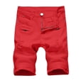 thumbnail image 1 of Jeans Men Mens Denim Shorts B Iker Zipper Distressed Ripped Slim Stretch Cropped Pants Jeans Homme Slim Red S-28, 1 of 3