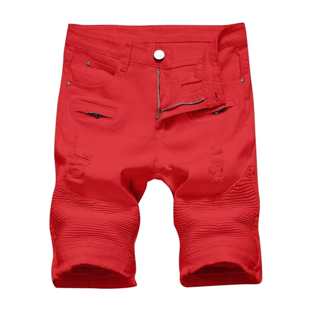 Jeans Men Mens Denim Shorts B Iker Zipper Distressed Ripped Slim Stretch Cropped Pants Jeans Homme Slim Red S-28