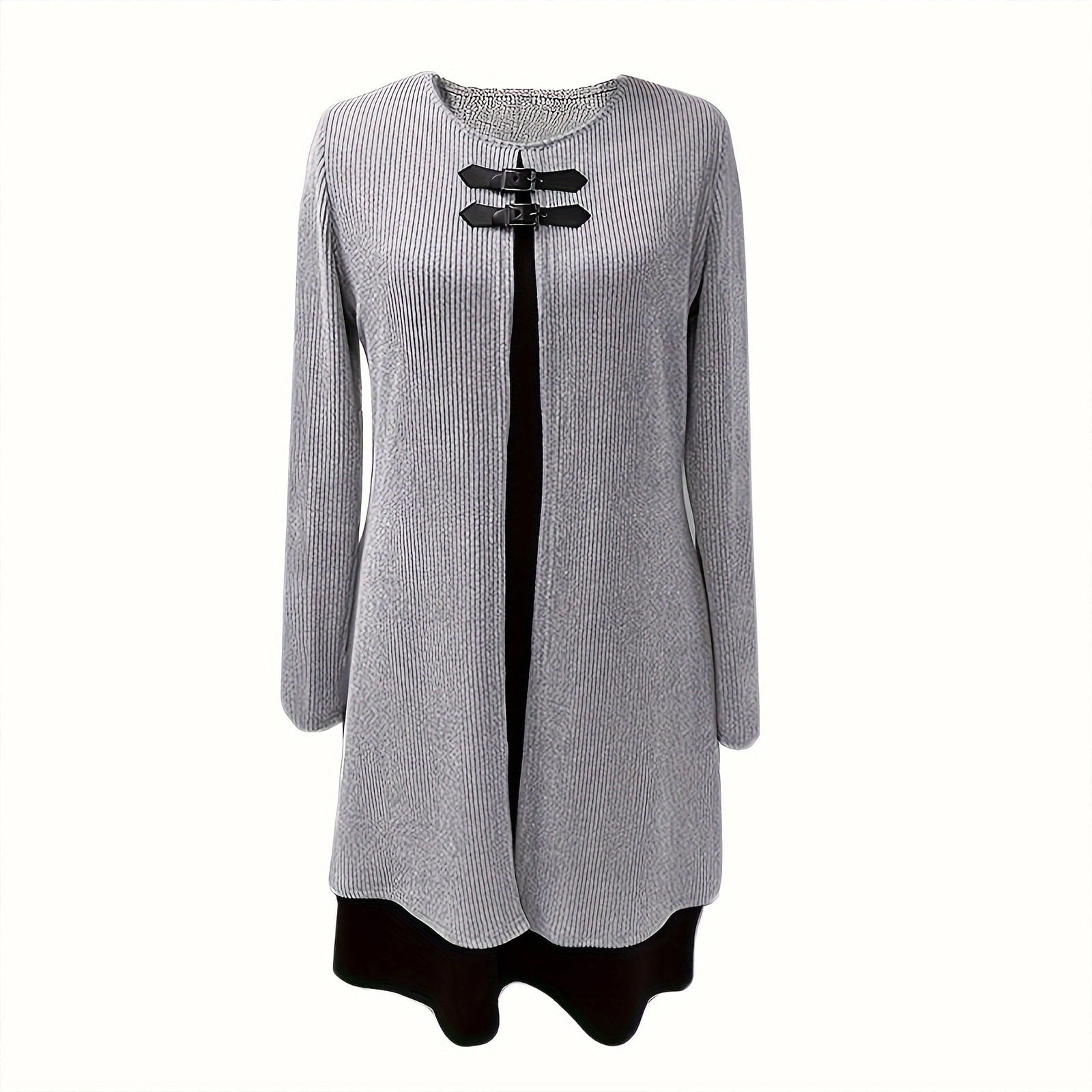 BSDJILFG Sweater Dress Long Sleeve Fall Winter Fake Two Piece Sets Button Mini Shirt Dress