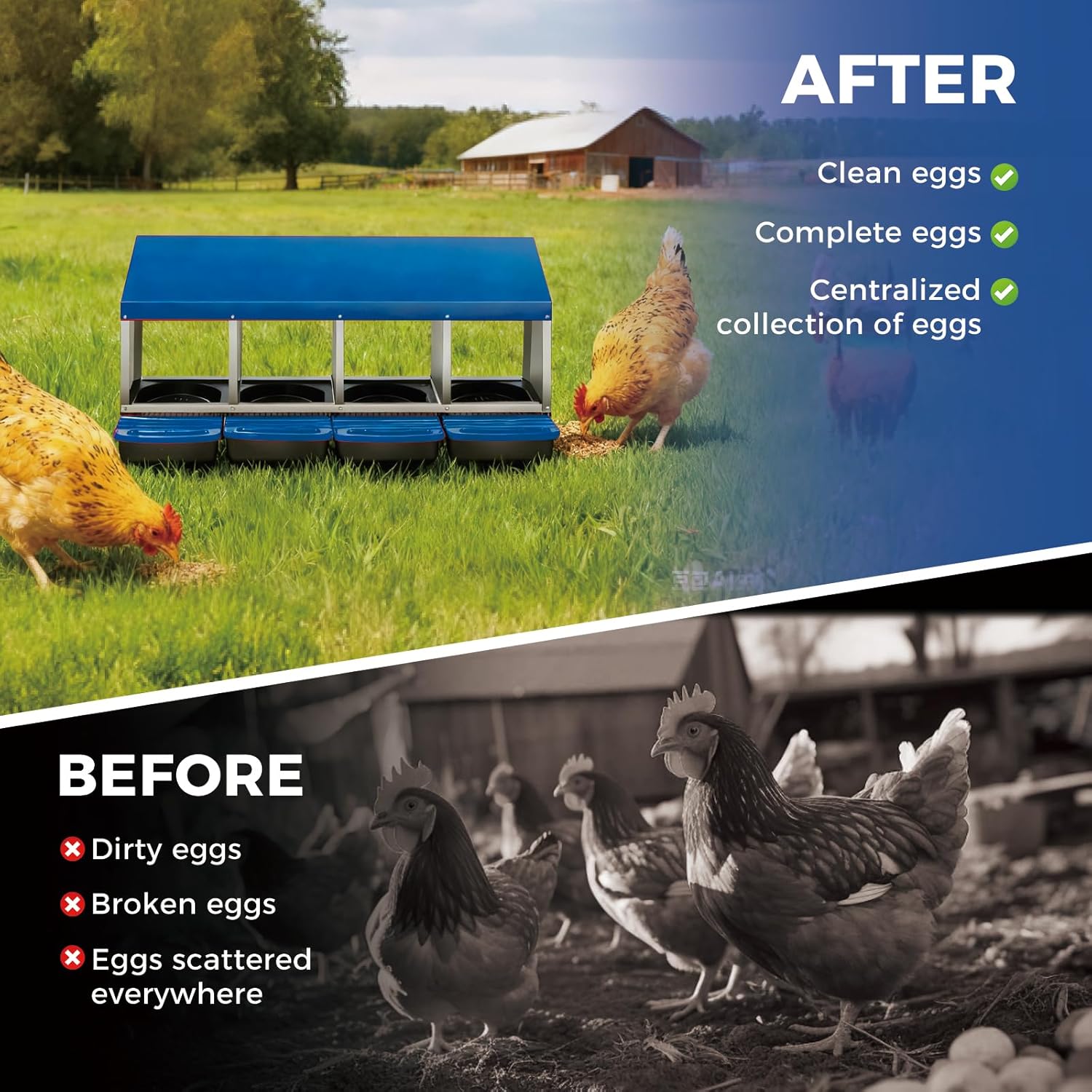 Sunvasagoo Zinc Alloy Chicken Nesting Box, 3/4 Hole Roll Away Egg Laying Box w/ Removable Tray, Wall Mount or Freestanding