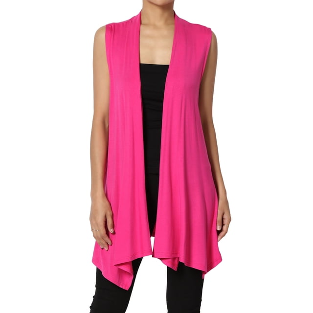 TheMogan Women's Long Vests Sleeveless Draped Lightweight Open Front Cardigan