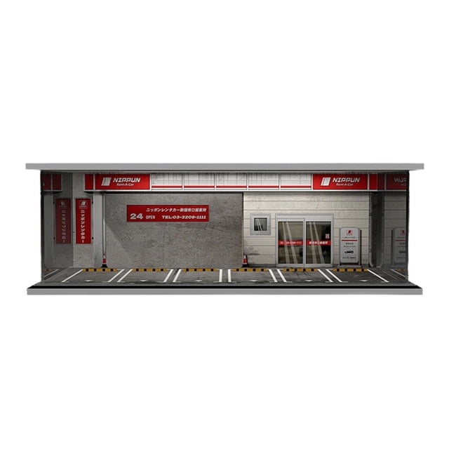 Molde de garaje para coche a escala 1:64 con caja de almacenamiento LED y luz, vitrina de exhibición coleccionable para modelos de coches, minimuñecas Tienda de alquiler de coches