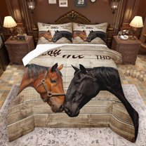 Manfei Rustic Horse Queen Comforter Set,Farm Animal Bedding Sets,Country Farmhouse Lodge Bedding Comforter Set For Boys Kids,Super Cozy Room Decor,3-Piece
