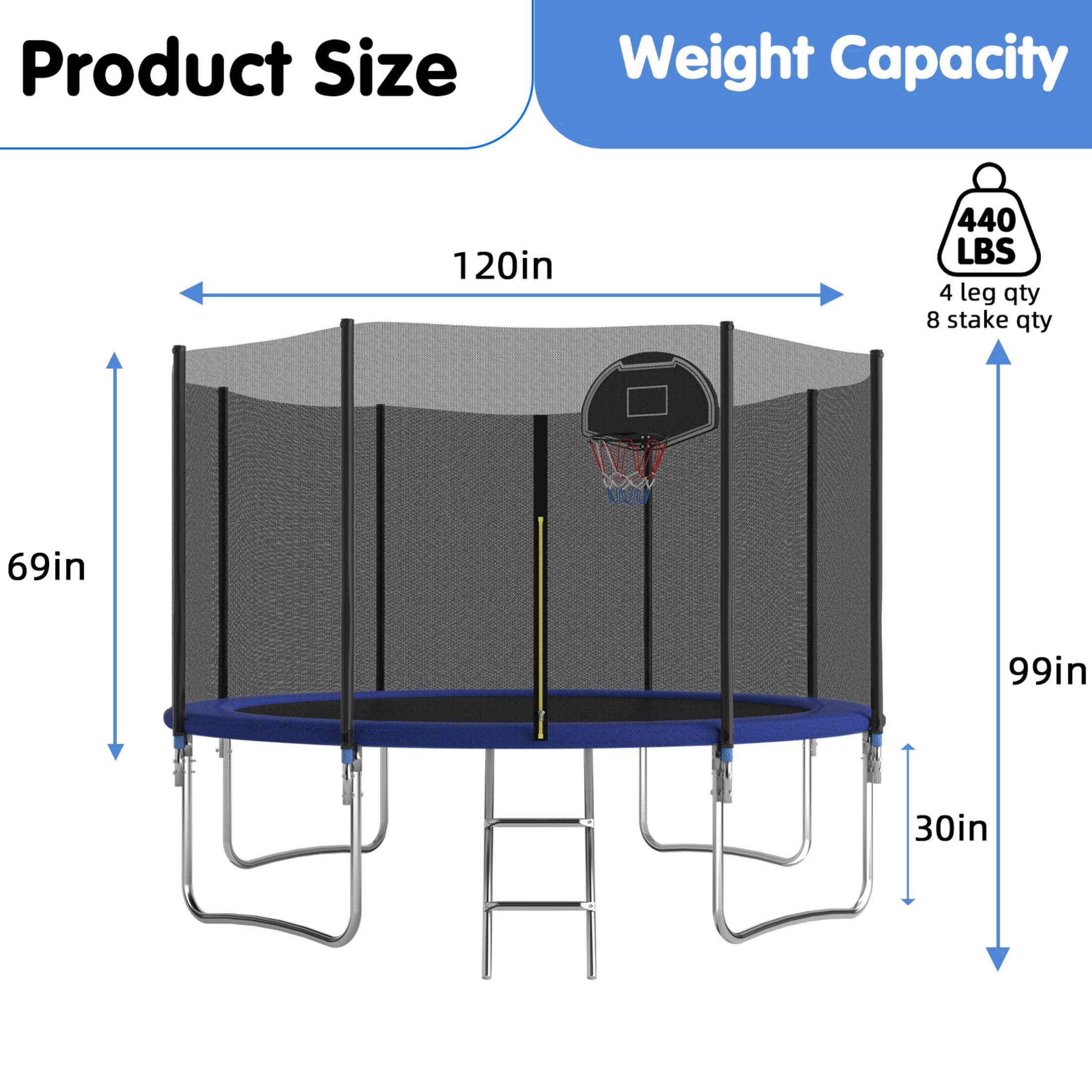 HEVAOTRY 10FT Trampoline for Kids, Recreational Trampoline for Adults, Large Capacity Fitness Trampoline with Basketball Hoop