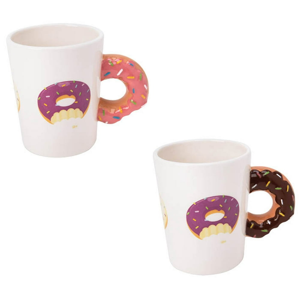 Sip Of Art Ceramic Donut Shaped Handle Mug Set, ChocolateStrawberry