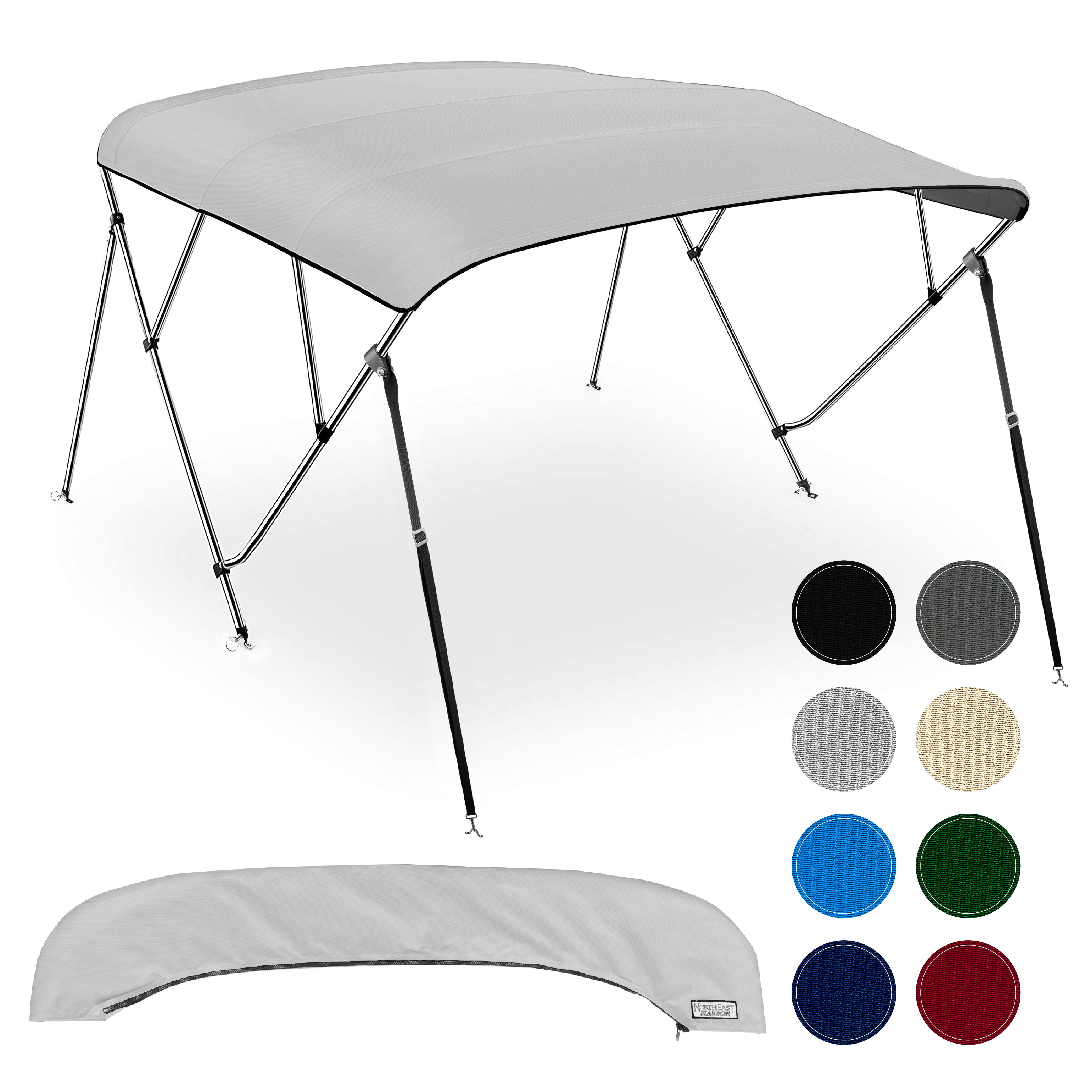 NEH 4 Bow Bimini Tops for Boats, Support Poles, Fade Proof Marine 900D