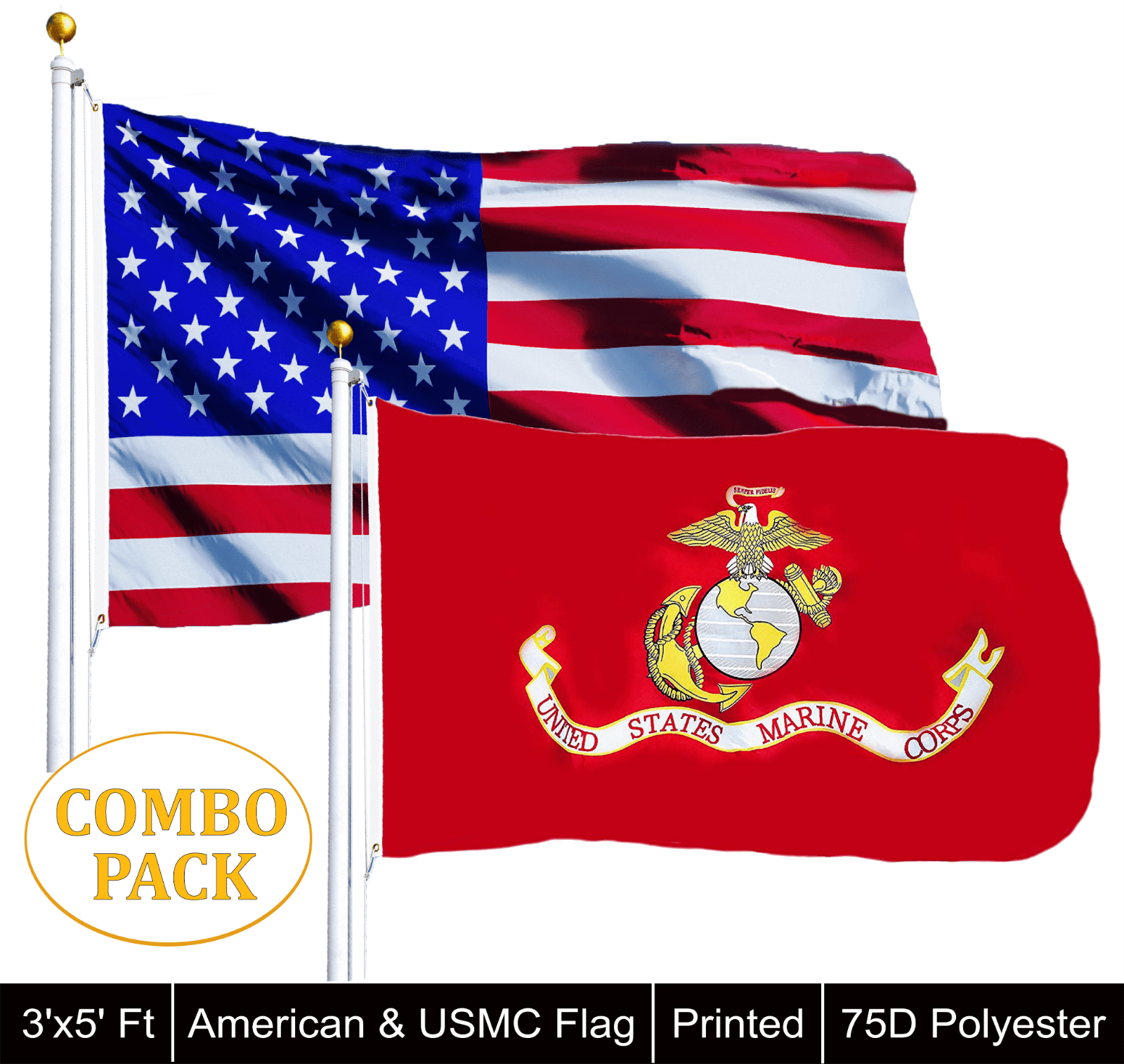 Us Marine Corps Flag 5Ft X 3Ft American Military Banner Usa With 2 Eyelets 