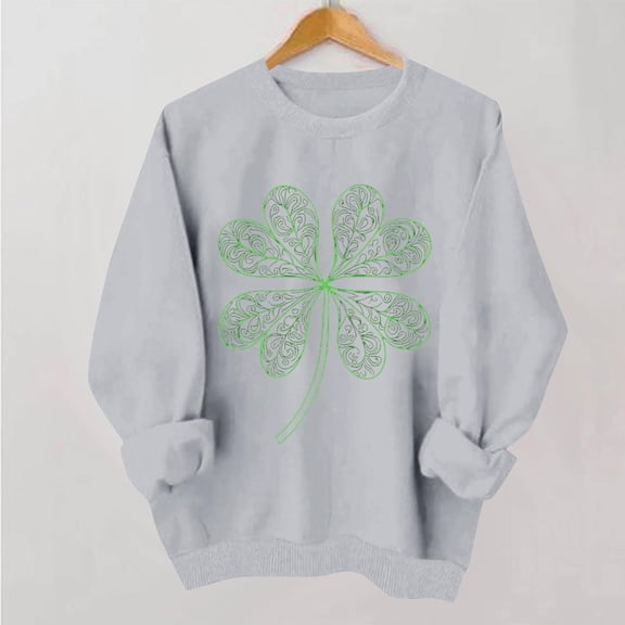 St. Patrick's Day Sweatshirt for Women Crewneck Long Sleeve Filigree Detailed Shamrock Graphic Ribbed Cuffs Soft Fleece Relaxed Fit Festive Pullover