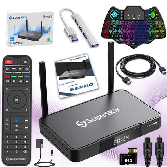 2026 SuperBox S6 PRO Fully Loaded, Premium Edition Smart TV Box with Voice Remote, 2T2R Dual Band Wifi, Easy Setup Gudie,with Channels Free