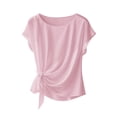 thumbnail image 2 of ClodeEU Women's Satin Round Neck Short Sleeve Blouse with Side Tie Knot,Loose Fit Casual Trendy Tops Pink,Womens Plus XXL, 2 of 5