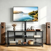 KFFKFF TV Stand with Mount & LED for TVs up to 75", 45.3" Entertainment Centre with Power Outlet, 40° Swivel, Suits Living Room, Bedroom, Black