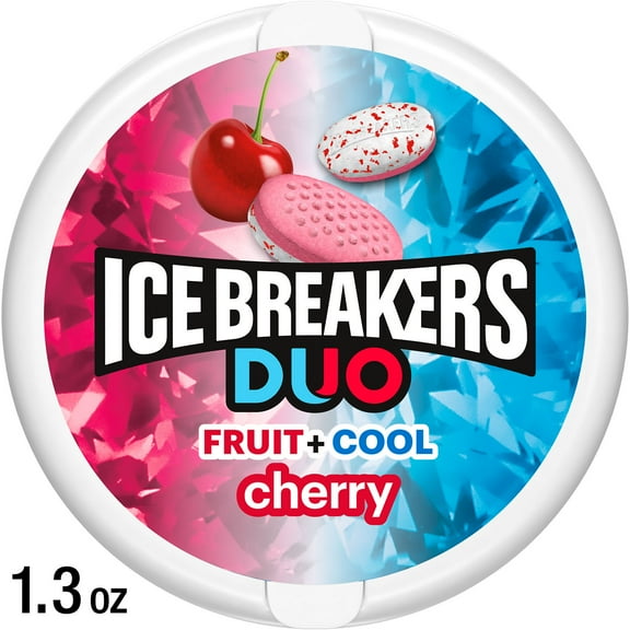 Ice Breakers Duo Fruit Plus Cool Cherry Sugar Free Mints, Tin 1.3 oz