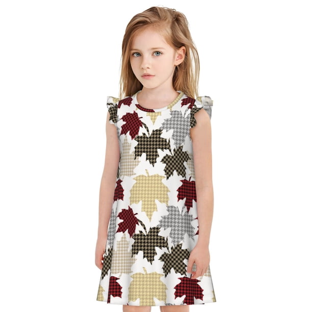 Balery maple leaves Camisón de princesa para niñas, pijama de algodón con mangas abullonadas, suave y bonito.-X-Large