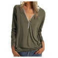 thumbnail image 2 of kayannuo Fall Clothes For Women Women's Solid Long Sleeve T-Shirts Loose Casual Daily Zipper T-shirt Plus Size Army Green, 2 of 5