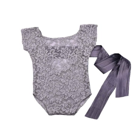 

unbranded Wuderland Newborn Photography Props Baby Lace Romper Studio Photography Accessories prop Back Tie Girls Outfit grey