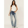 thumbnail image 2 of Grace in LA Women's Heavy Embroidered Stitch Pocket Distressed Bootcut Stretch Jeans (31), 2 of 4