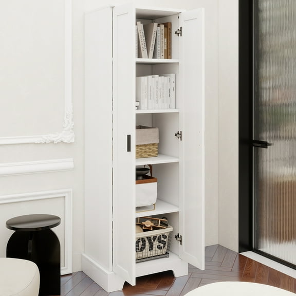 Storage Cabinet with Two Doors for Bathroom, Office, Adjustable Shelf, MDF Board, White