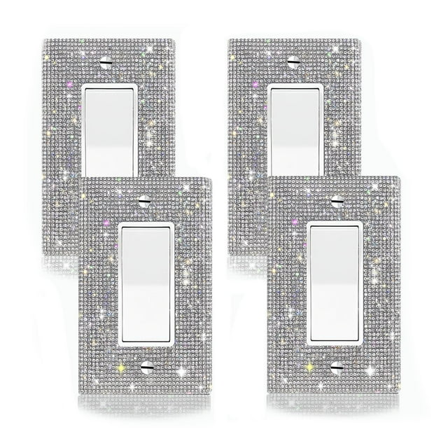 4 PC Shiny Silver Rhinestones Switch Plates And Outlet Covers Wall Plates Light Switch Cover Plate Rhinestones Decorative Outlet Switch Cover Wall Plate Outlet Cover Electric Plate Covers