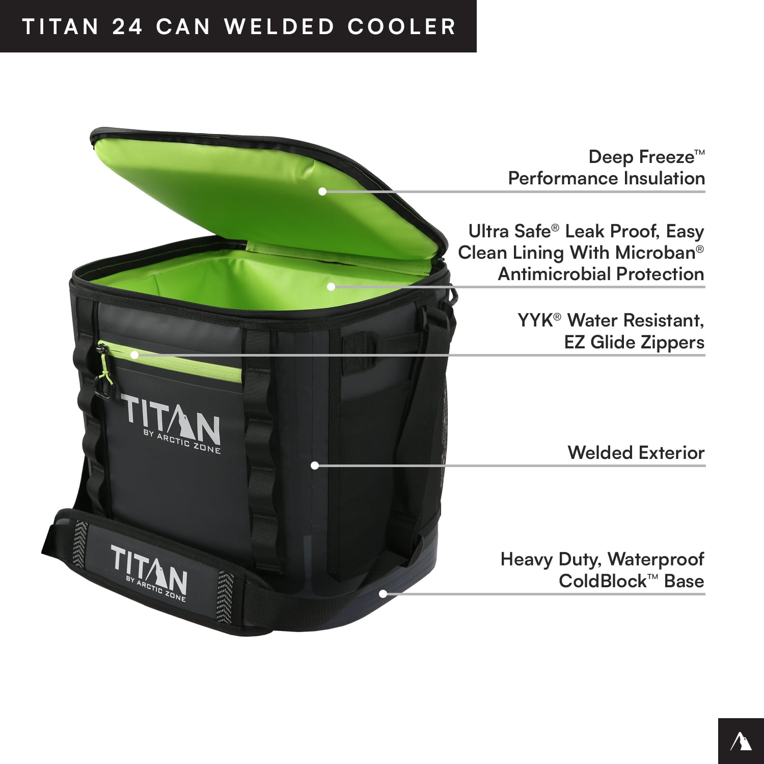 Titan by Arctic Zone 24 Can, 16 Quart Welded Soft Cooler with Waterproof Exterior, Black