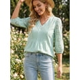 thumbnail image 2 of DARING DIVA Women's Eyelet 3/4 Sleeve V Neck Peplum Tops Pleated Shirts XL Mint Green, 2 of 7