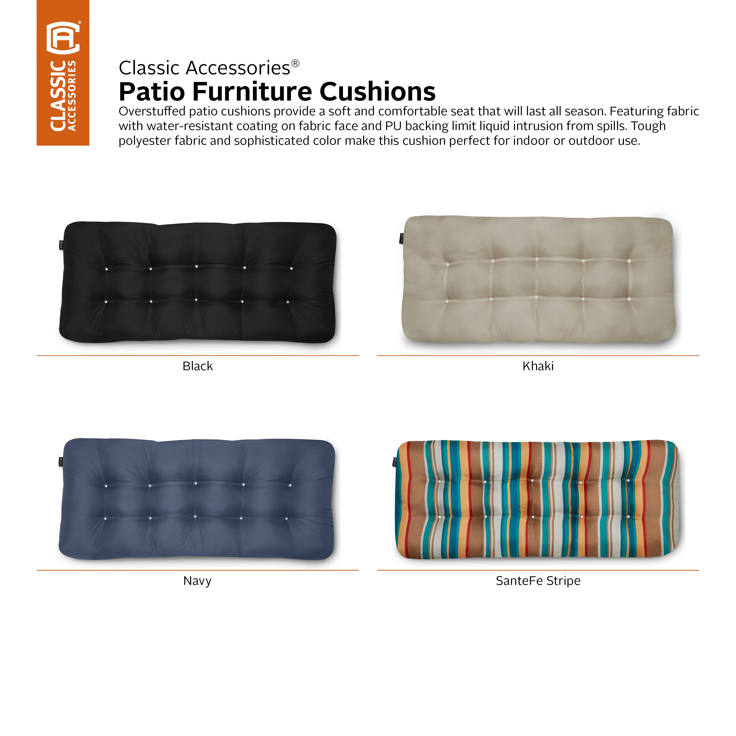 Classic Accessories 42 x 18 x 5 in. Thick Rectangular Indoor & Outdoor Bench Cushion, Navy