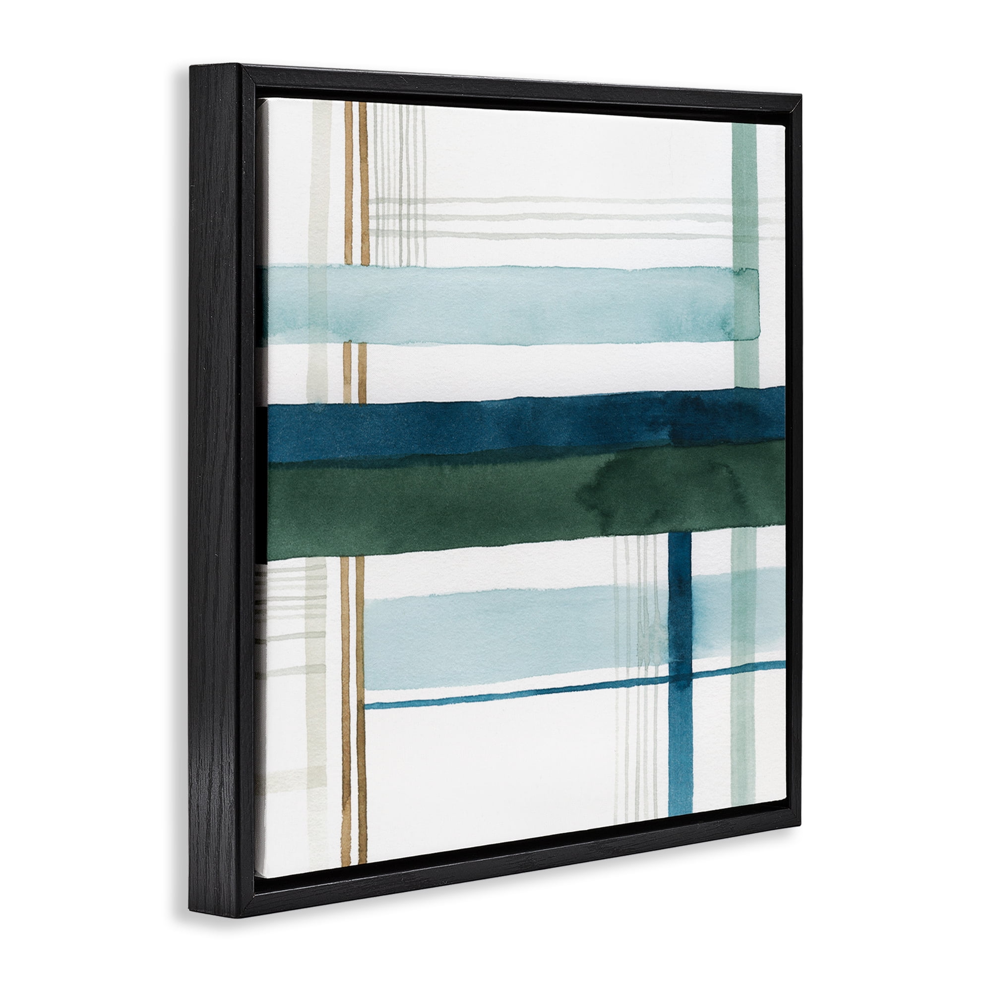 Stupell Industries Woven Green Hue Pattern Abstract Painting Black Floater Framed Canvas Art Print Wall Art, 25 x 25