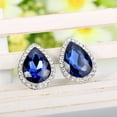 thumbnail image 3 of Wedure Wedding Teardrop Austrian Crystal Stud Earrings for Bride, Elegant Party Prom Style Studs Halo Earrings for Women Navy Blue Silver-Tone, 3 of 5