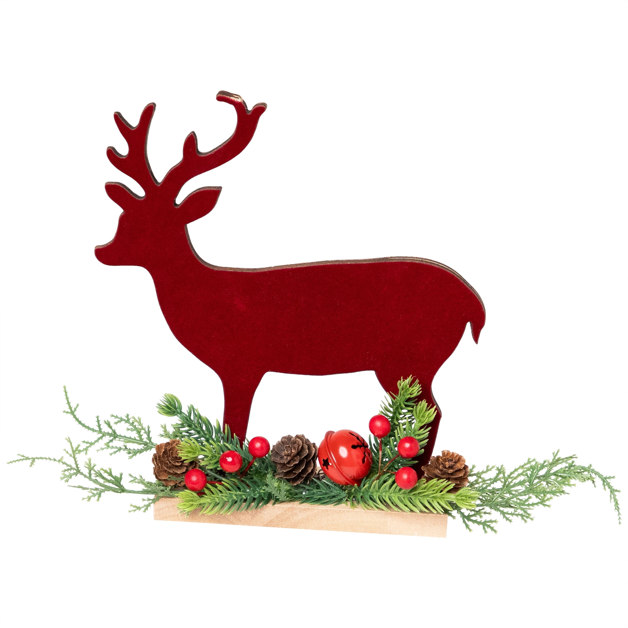 Deer and Jingle Bell Christmas Decoration - 8"- Red and Green